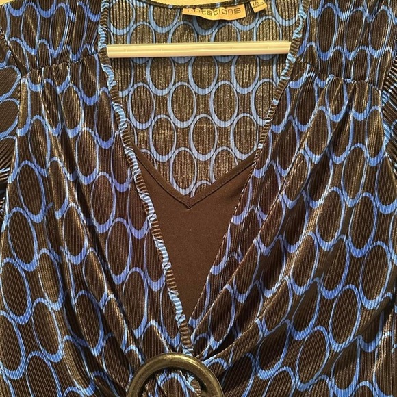 Notations Blue Black Office Siren Layered Top Sz Medium Y2K - Picture 5 of 7